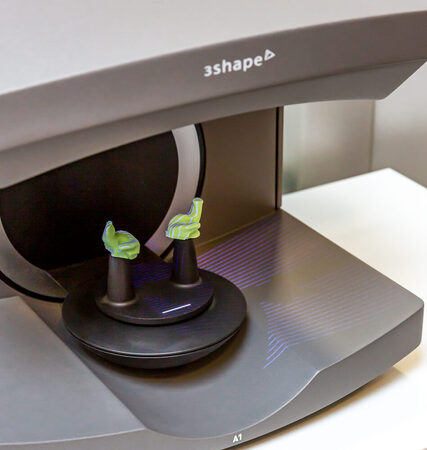 3D-Dentalscanner von 3Shape zur präzisen Digitalisierung von Zahnabdrücken.